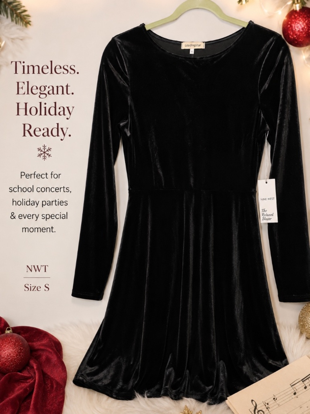 Leadingstar Black Velvet Fit & Flare Dress Size S NWT Holiday Concert Dress